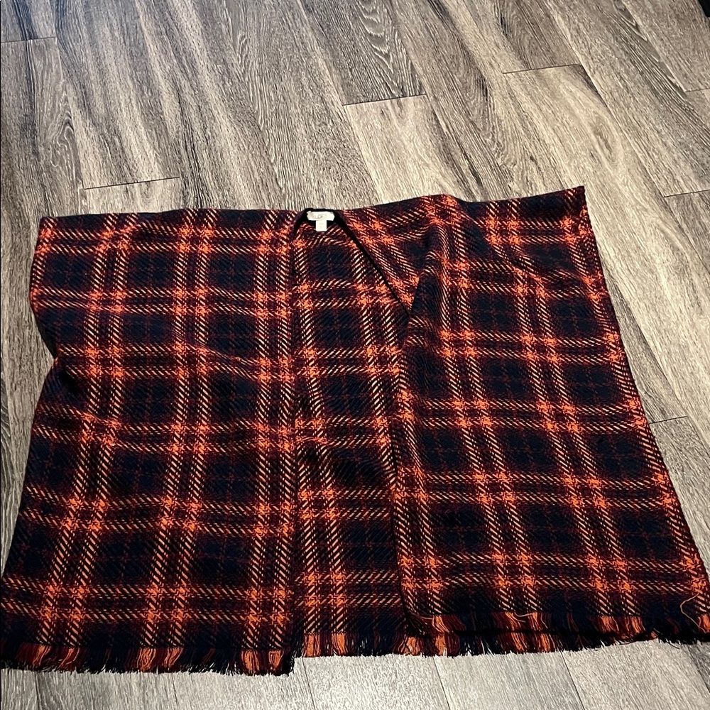 LOFT Black and Orange Plaid Poncho